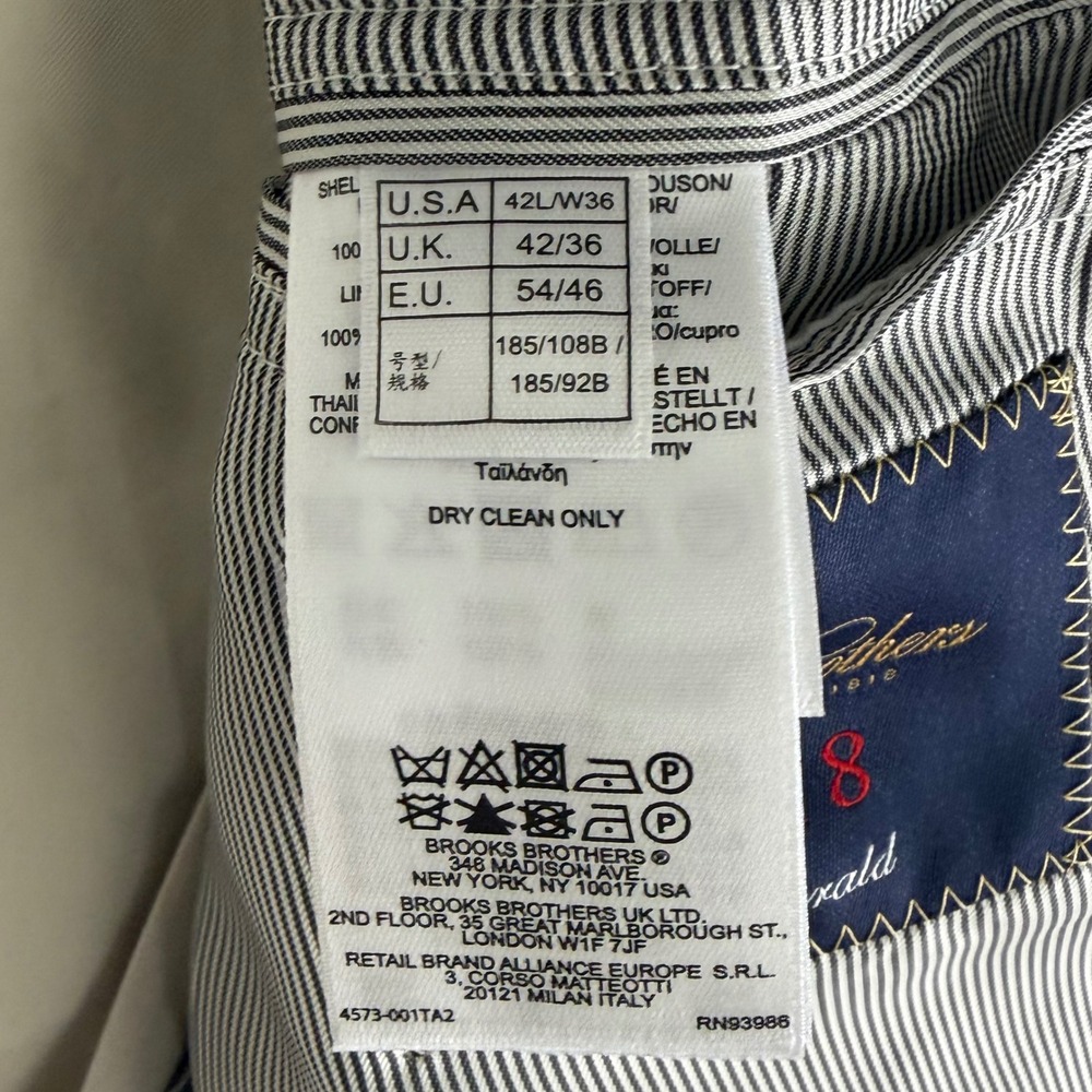 Brooks Brothers 1818 Fitzgerald Cotton Suit Mens 42L W34 Tan Beige 2pc Summer - Picture 11 of 13
